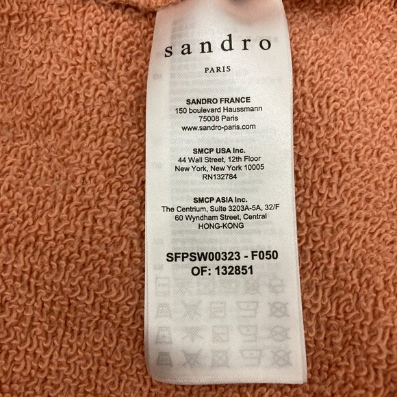 Sandro Blason Sweatshirt Size 2 or US 6 Apricot Crewneck Cotton Raglan Sleeve - Picture 8 of 10